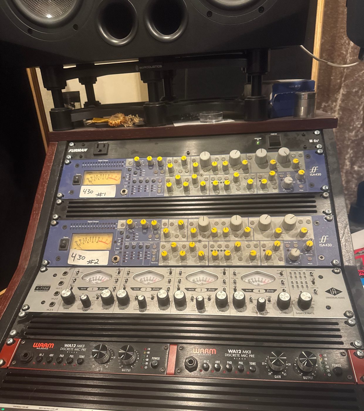 Outboard preamps and channel strips in the control room